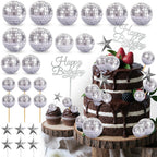 Yumikoo 33PCS Disco Ball Cupcake Topper Set – 70s Disco Party Decor