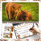Yuminefeety 38 Pcs Highland Cow Plush Party Favors – 12 Plush, 12 Adoption Cards, 12 Themed Boxes, 1 Adoption Sign & 1 Fence