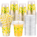 Yungyan 50 Sets 16 oz Lemon Plastic Cups with Lids & Straws – Disposable Lemonade Cups