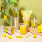 Yungyan 50 Sets 16 oz Lemon Plastic Cups with Lids & Straws – Disposable Lemonade Cups