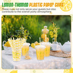 Yungyan 50 Sets 16 oz Lemon Plastic Cups with Lids & Straws – Disposable Lemonade Cups