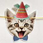 YUNSHANGMO Happy Birthday Cat Banner Garland — Cat Face Birthday Decor with Gold Sign, Premium Cardstock