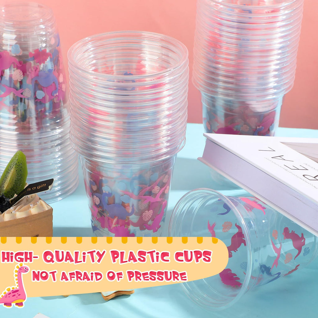 Yuxung 50 Pcs Dinosaur Birthday Party Cups – 12 oz Pink Dino Theme Tumblers
