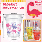 Yuxung 50 Pcs Dinosaur Birthday Party Cups – 12 oz Pink Dino Theme Tumblers