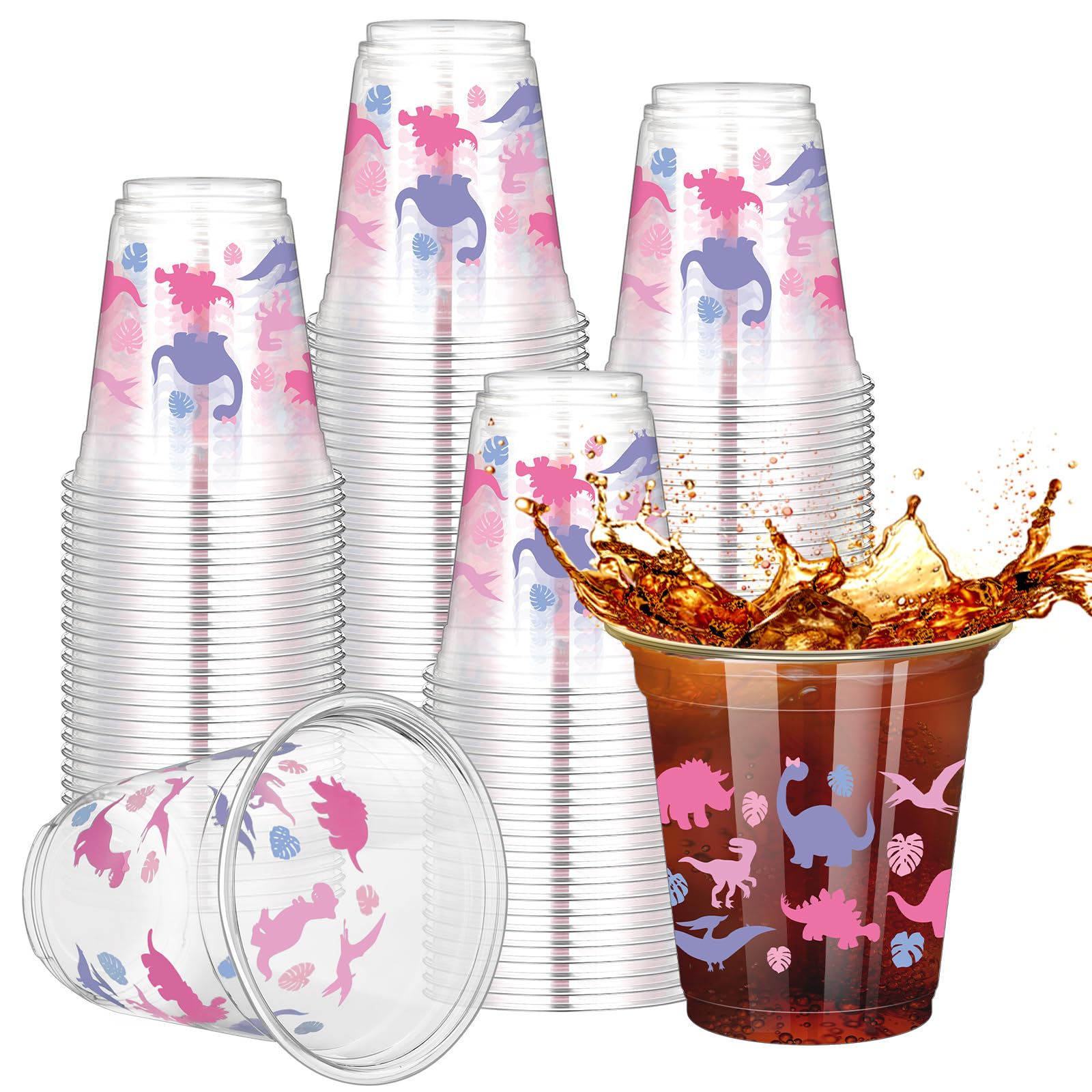 Yuxung 50 Pcs Dinosaur Birthday Party Cups – 12 oz Pink Dino Theme Tumblers