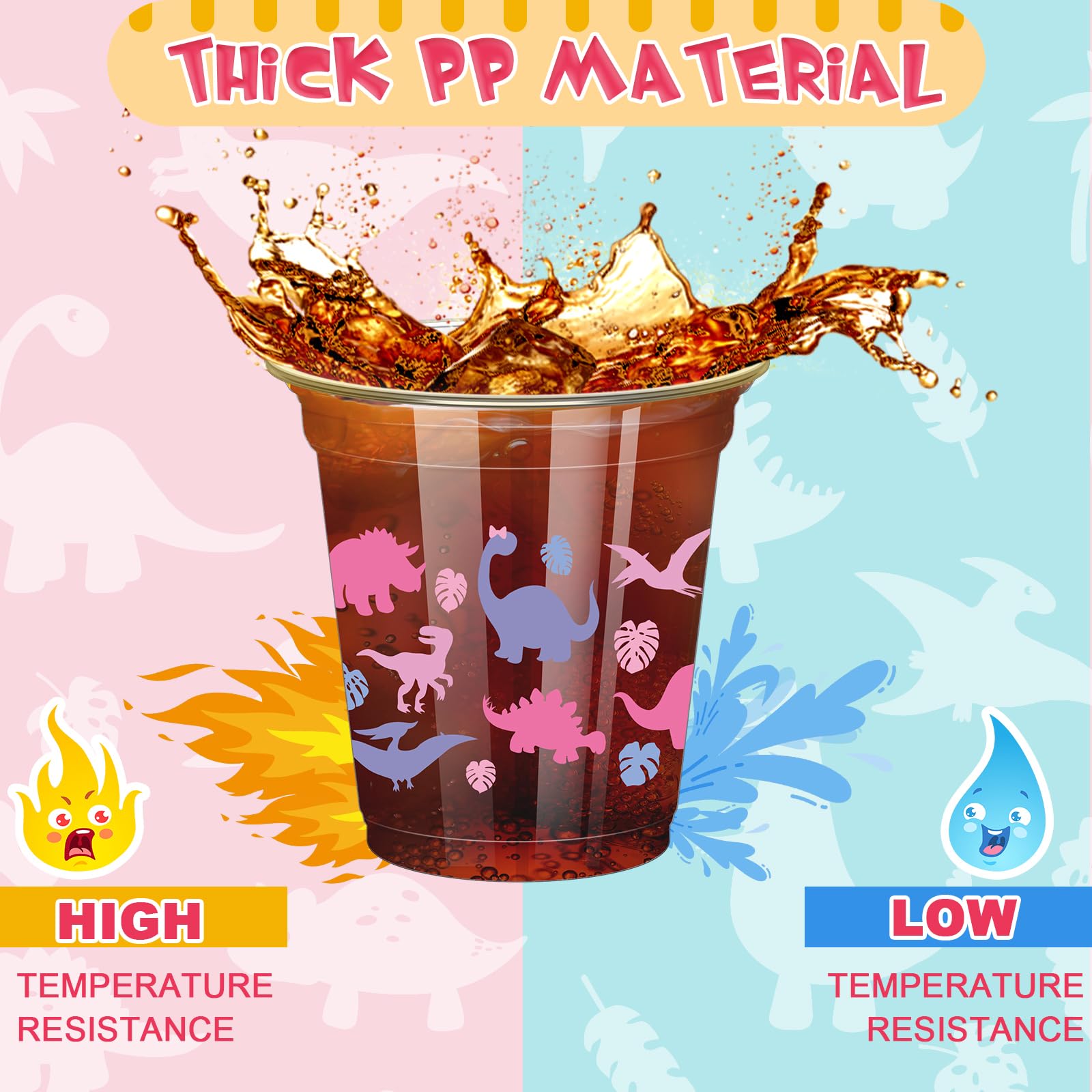 Yuxung 50 Pcs Dinosaur Birthday Party Cups – 12 oz Pink Dino Theme Tumblers