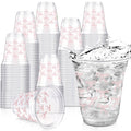 Yuxung Pink Bow Cups - 50-Pack, 12 oz Plastic Tumblers for Birthday & Party