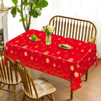 YVAINE 3-Piece Chinese New Year Tablecloth – Red & Gold Disposable Plastic Table Cover for Spring Festival 2026