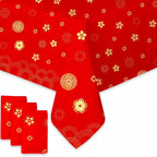 YVAINE 3-Piece Chinese New Year Tablecloth – Red & Gold Disposable Plastic Table Cover for Spring Festival 2026