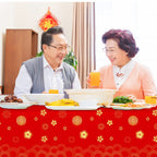 YVAINE 3-Piece Chinese New Year Tablecloth – Red & Gold Disposable Plastic Table Cover for Spring Festival 2026