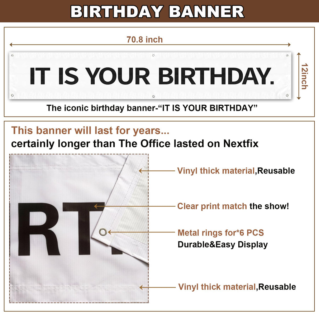YWQIPABA It Is Your Birthday Banner – Office Theme, 6 ft x 1 ft, Metal Grommets
