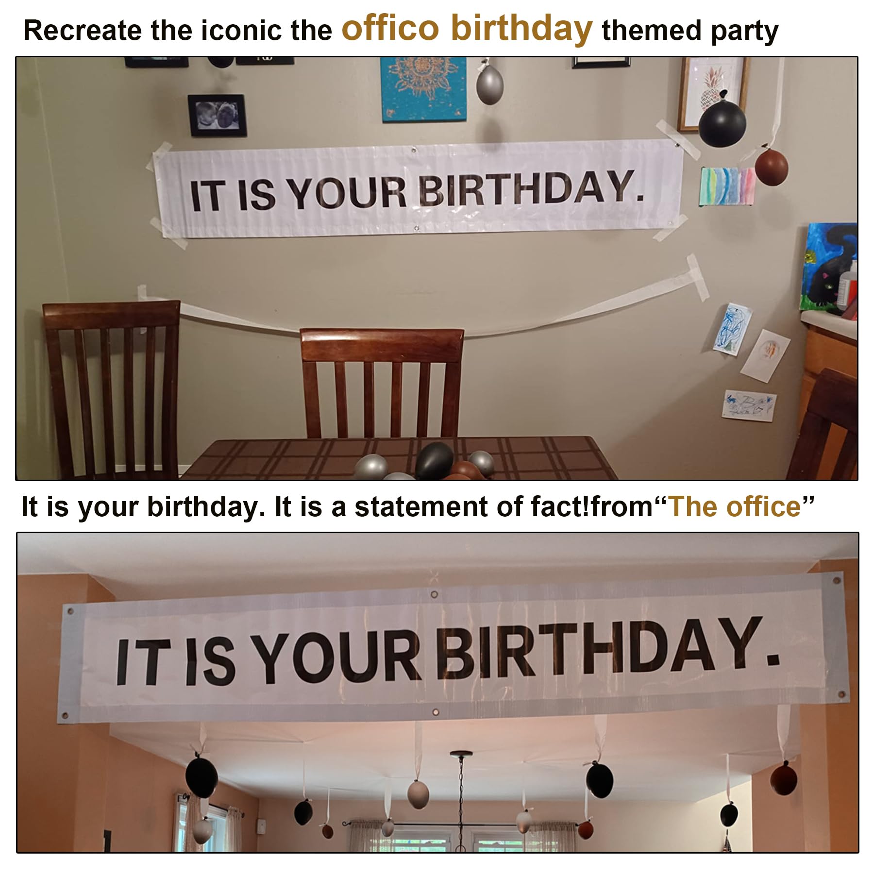 YWQIPABA It Is Your Birthday Banner – Office Theme, 6 ft x 1 ft, Metal Grommets