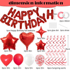 YWWSNSE Red Birthday Decorations — 3D Foil Banner, Balloons & Swirls Set