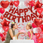 YWWSNSE Red Birthday Decorations — 3D Foil Banner, Balloons & Swirls Set