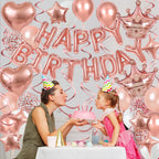 YWWSNSE Rose Gold Birthday Decorations | 3D Foil Banner, Crown & Balloons