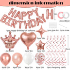YWWSNSE Rose Gold Birthday Decorations | 3D Foil Banner, Crown & Balloons