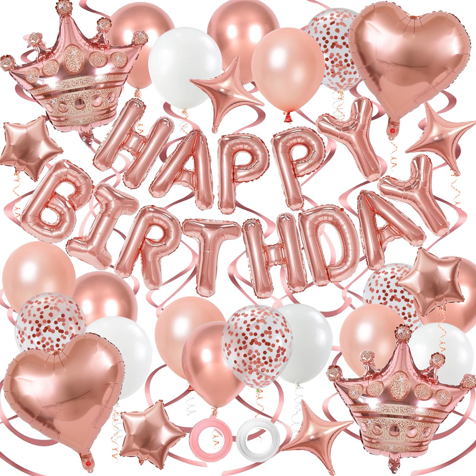 YWWSNSE Rose Gold Birthday Decorations | 3D Foil Banner, Crown & Balloons