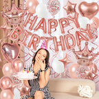 YWWSNSE Rose Gold Birthday Decorations | 3D Foil Banner, Crown & Balloons