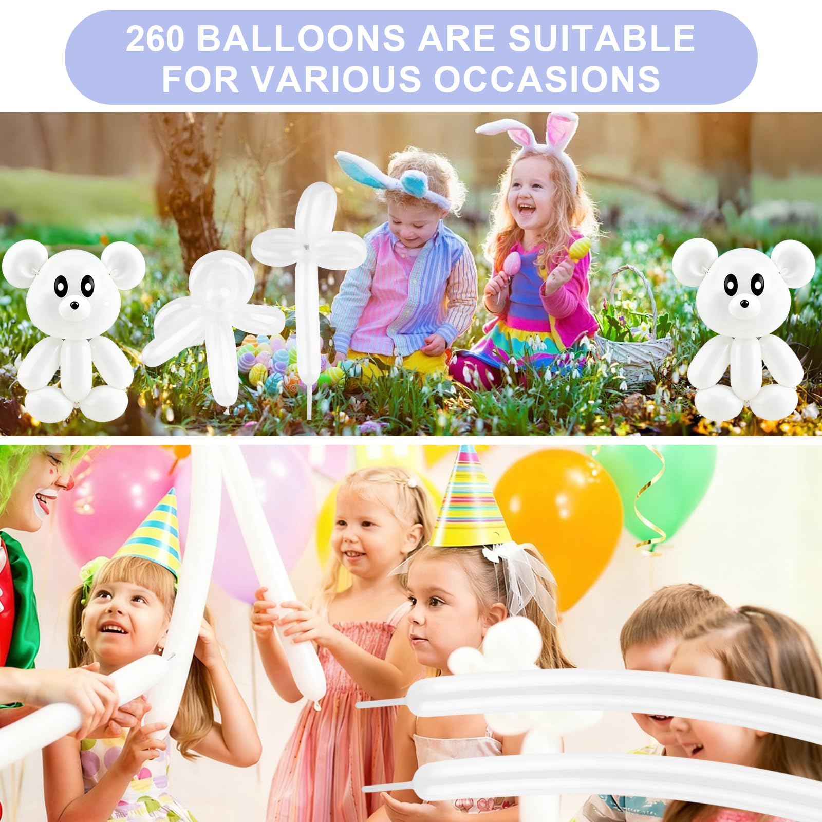 YXYL 260 White Long Balloons – 100 PCS Premium Latex for Animal Twisting & Party Decor