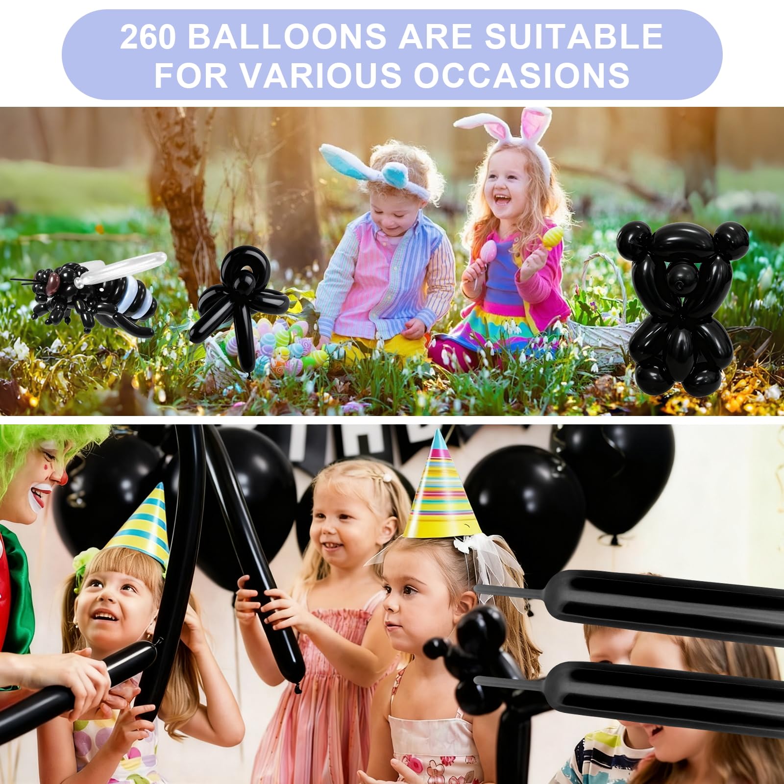 YXYL 260 Balloons Black – Premium Long Skinny Latex Balloons for Animal Twisting & Party Decor