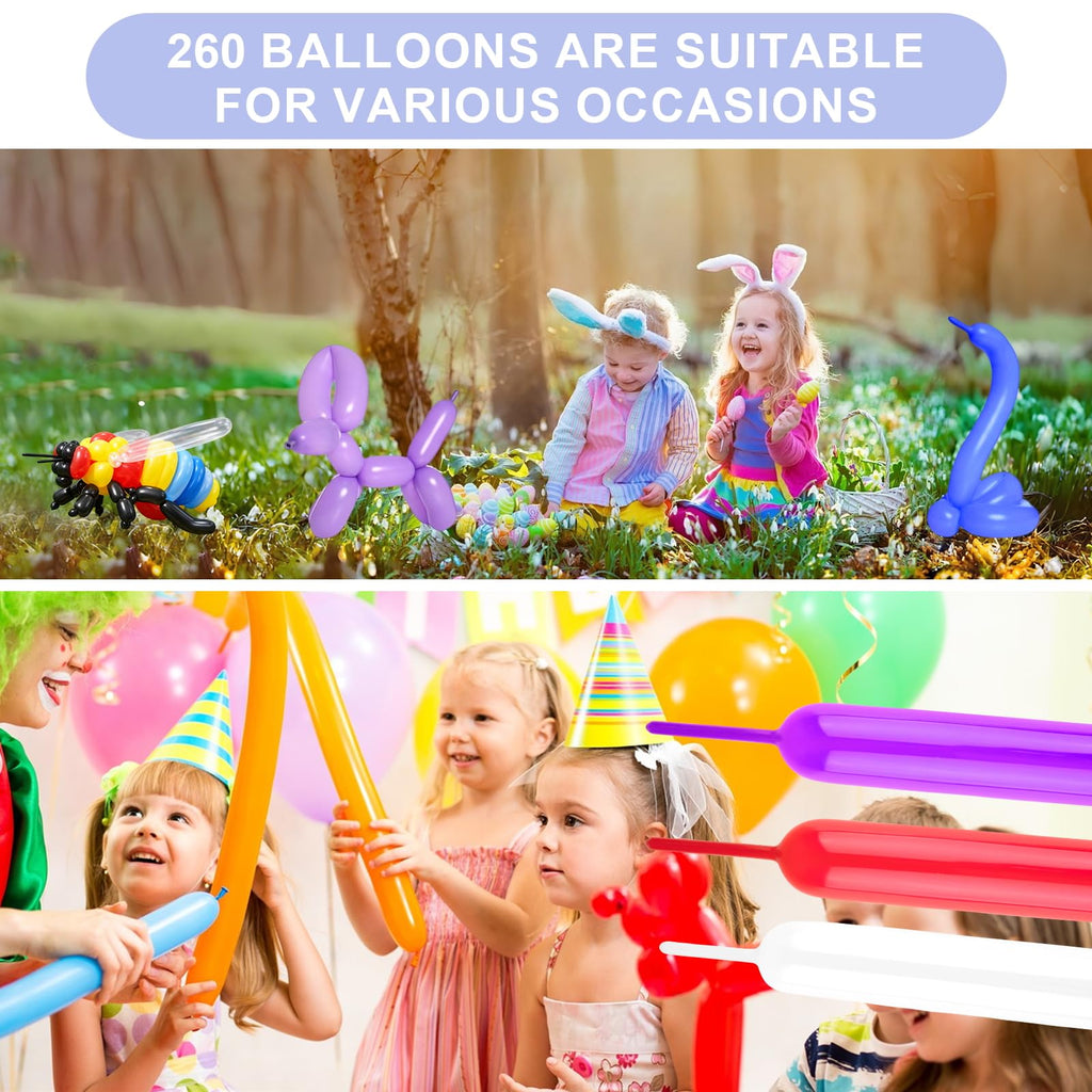 YXYL 260 Balloons Multi Pack – Premium Long Skinny Latex Balloons for Animal Twisting