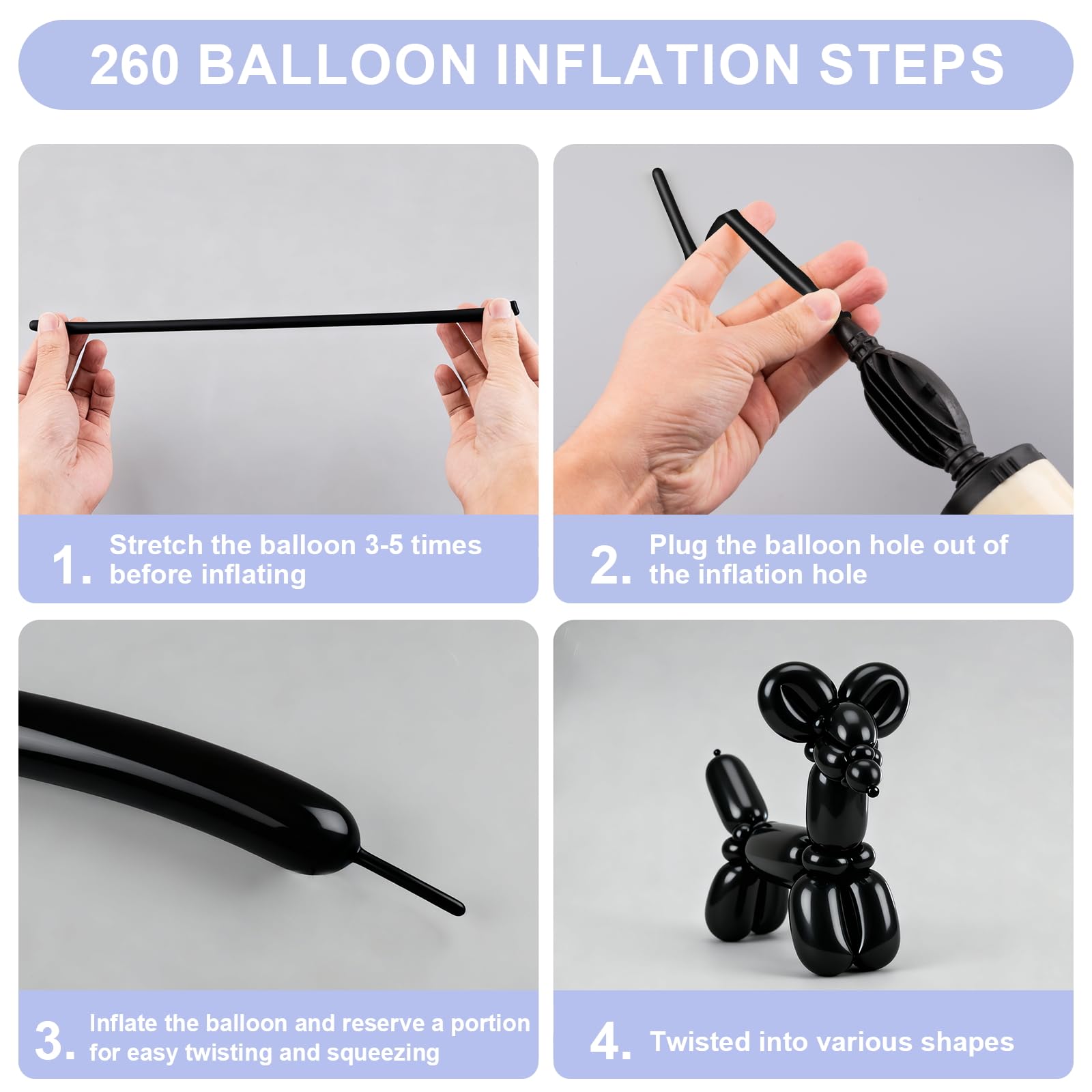YXYL 260 Balloons Black – Premium Long Skinny Latex Balloons for Animal Twisting & Party Decor