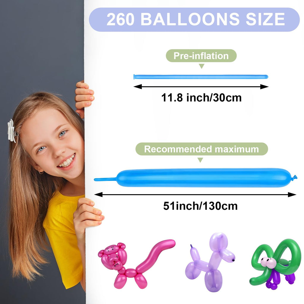 YXYL 260 Balloons Multi Pack – Premium Long Skinny Latex Balloons for Animal Twisting