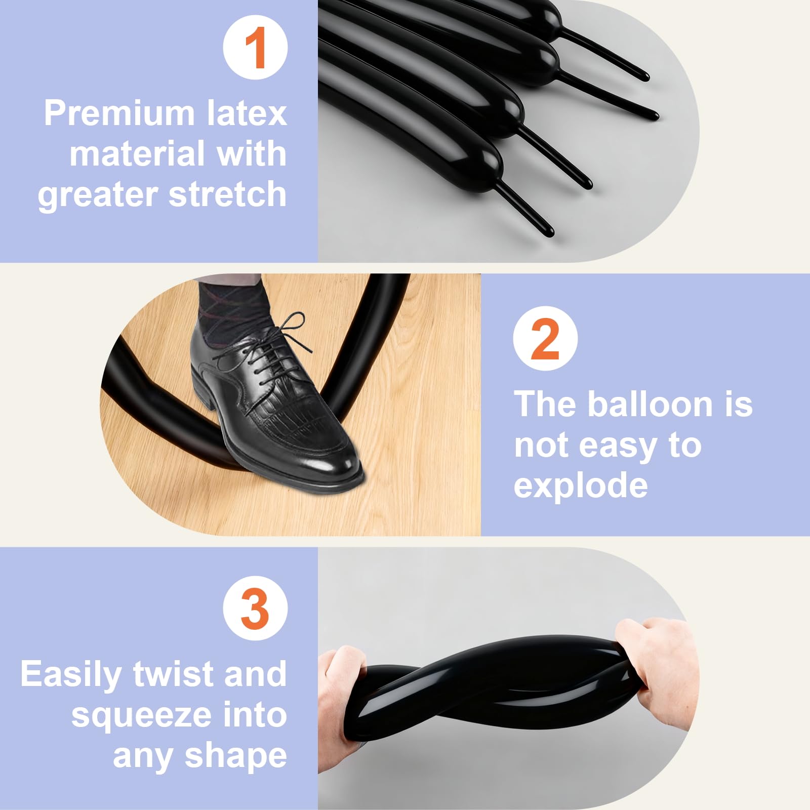 YXYL 260 Balloons Black – Premium Long Skinny Latex Balloons for Animal Twisting & Party Decor