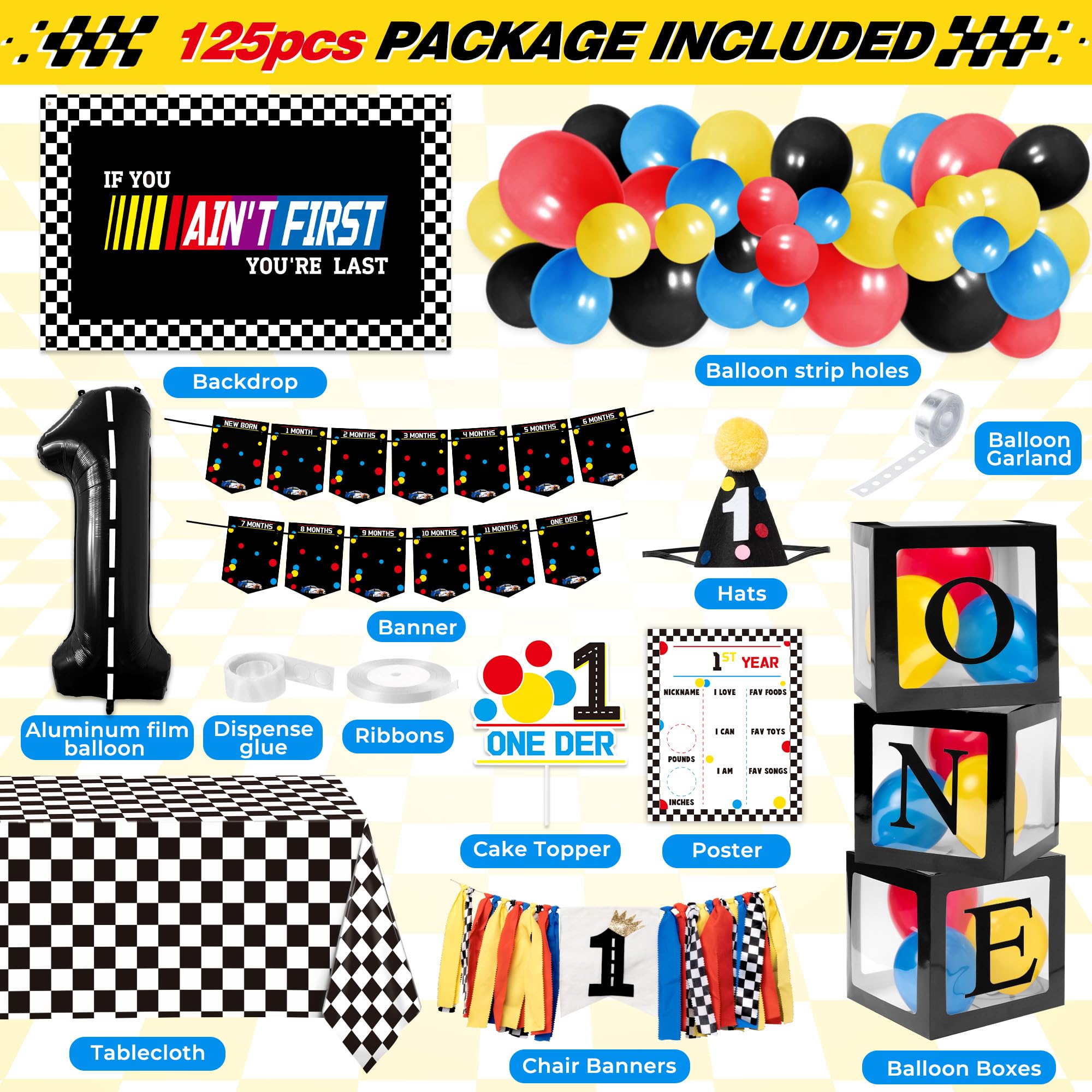 Z1juce Fast One Birthday Decorations for Boys - 1st Race Car Theme Party Supplies