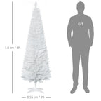 HOMCOM 6ft Unlit Artificial Christmas Tree, Pencil Slim Xmas Tree with Solid Stand and Realistic Branches, White