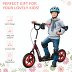 AIYAPLAY Kids Scooter with Adjustable Handlebar, Children's Kick Scooter with Non-slip Footplate, Rear Brake, Kickstand, Red