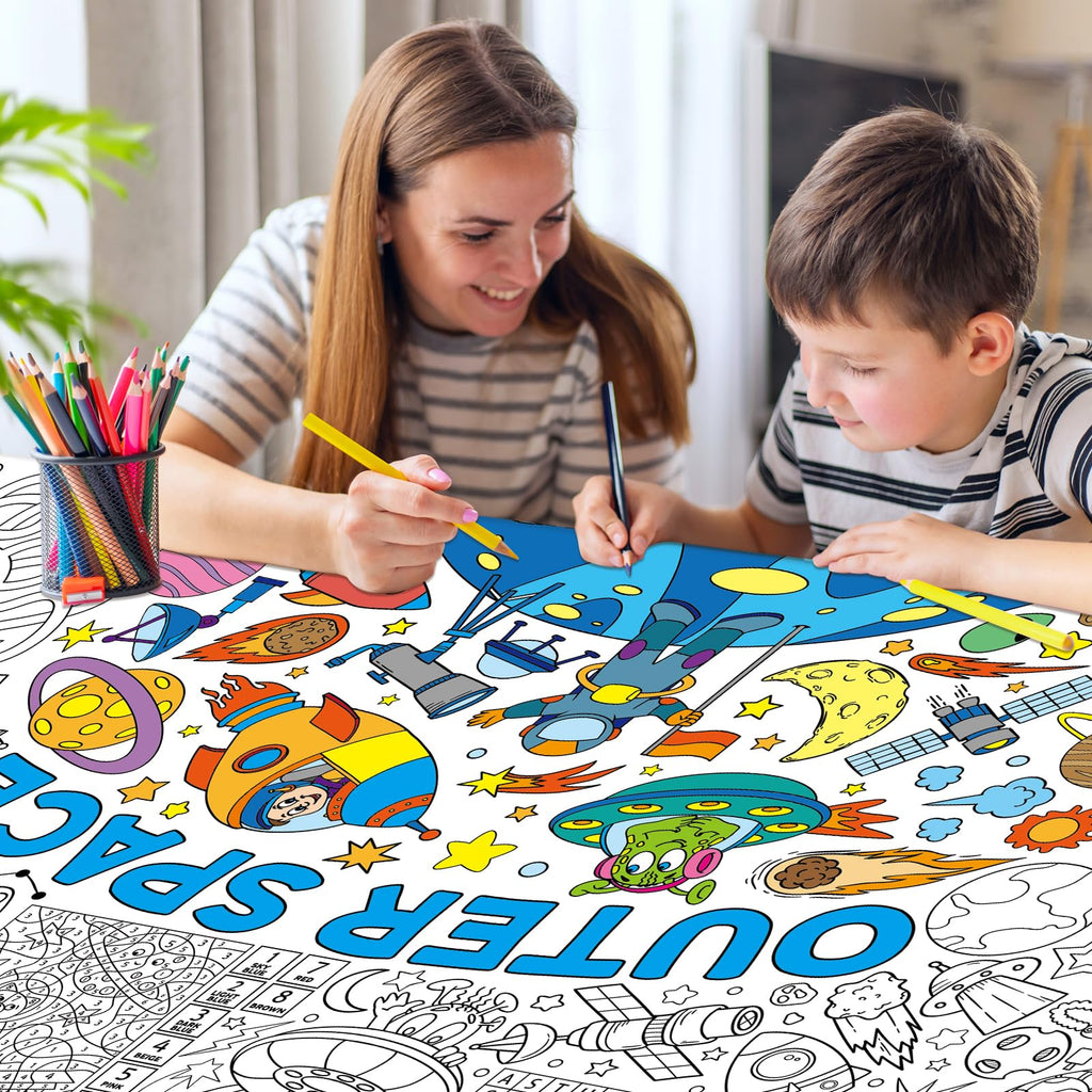 Zachely Outer Space Coloring Poster 30x72 in – Space Tablecloth & Activity Poster for Kids