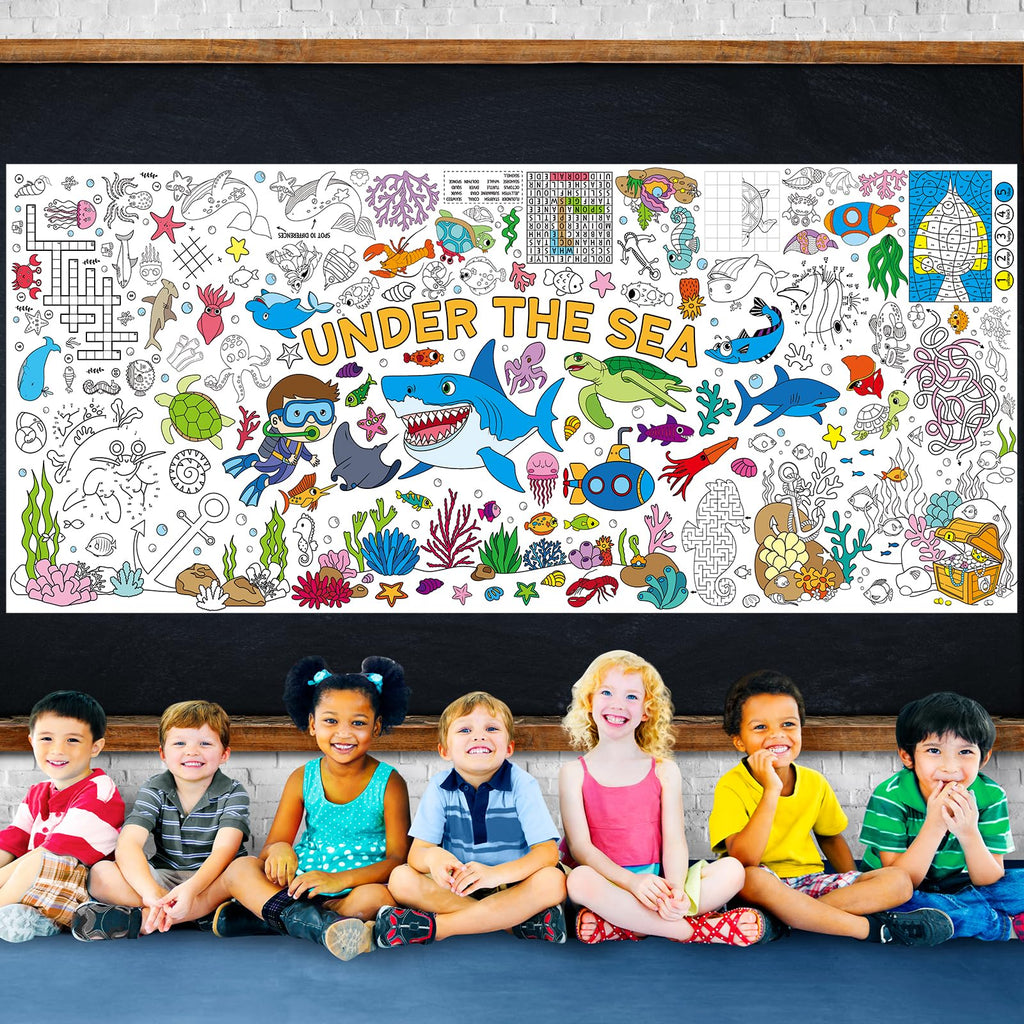 Zachely Under The Sea Coloring Poster 30x72 — Ocean Animals Giant Coloring Tablecloth