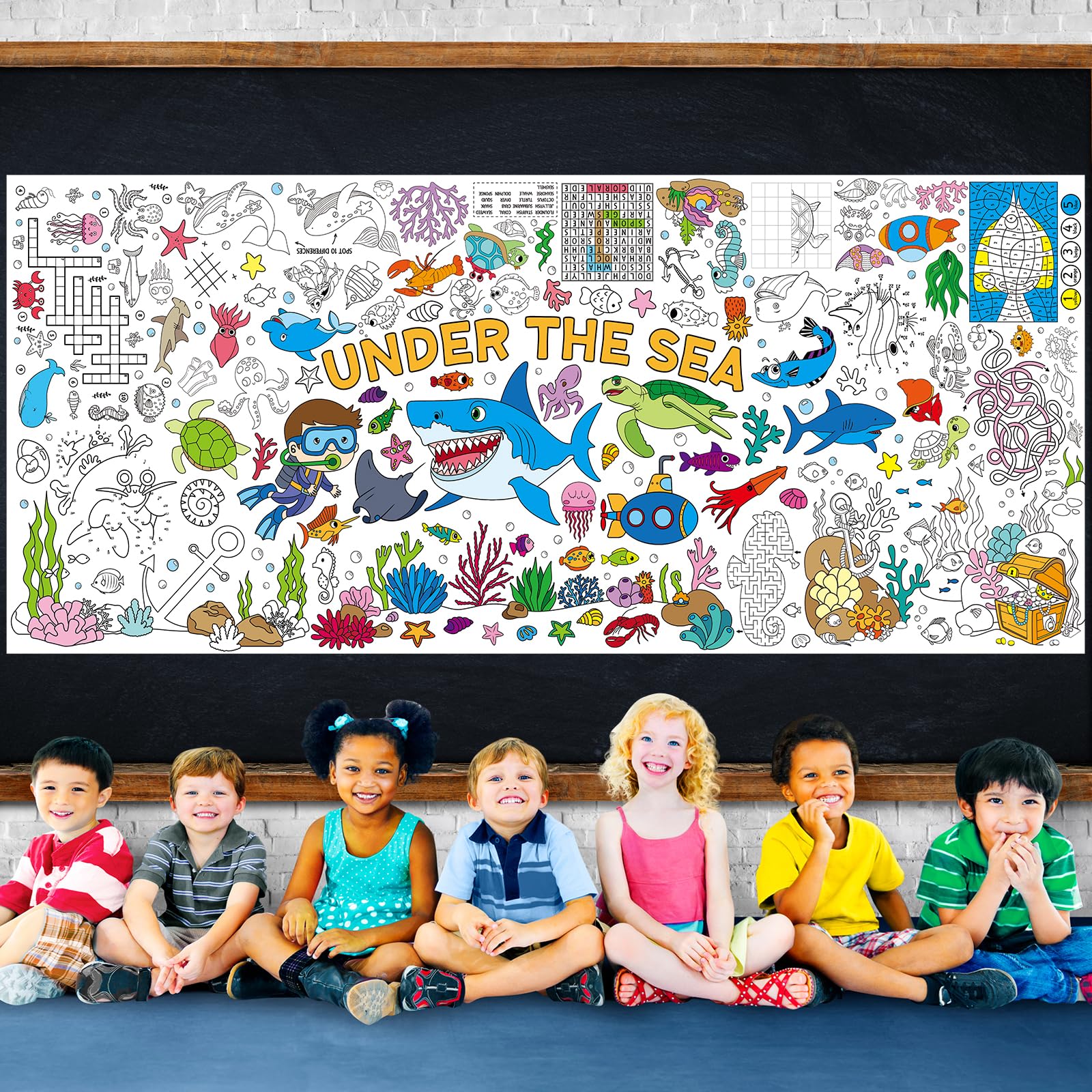 Zachely Under The Sea Coloring Poster 30x72 — Ocean Animals Giant Coloring Tablecloth