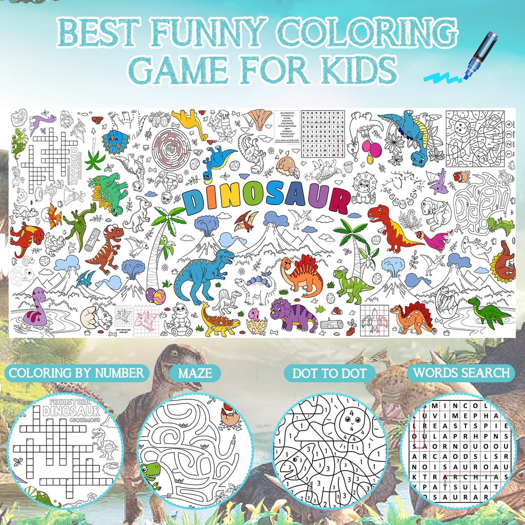 Zachely Dinosaur Giant Coloring Poster 30x72 in — Kids Tablecloth, Backdrop & Activity Poster