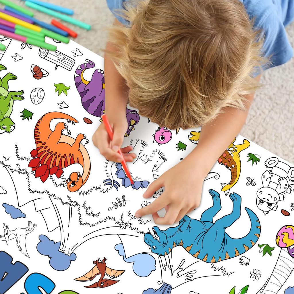 Zachely Dinosaur Giant Coloring Poster 30x72 in — Kids Tablecloth, Backdrop & Activity Poster