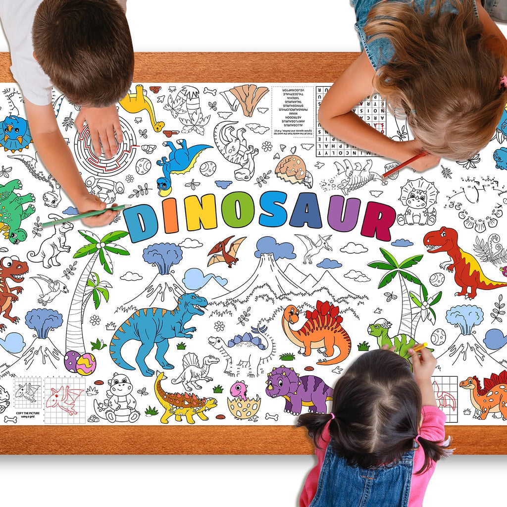 Zachely Dinosaur Giant Coloring Poster 30x72 in — Kids Tablecloth, Backdrop & Activity Poster
