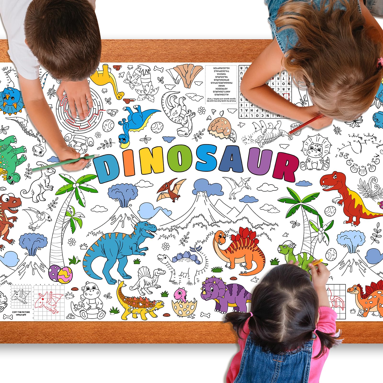 Zachely Dinosaur Giant Coloring Poster 30x72 in — Kids Tablecloth, Backdrop & Activity Poster