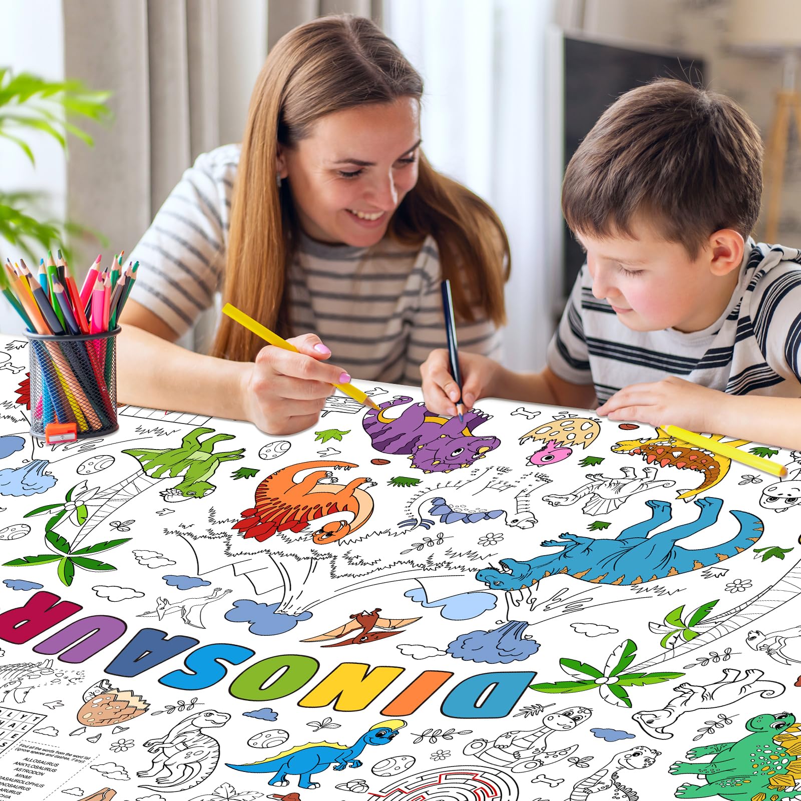 Zachely Dinosaur Giant Coloring Poster 30x72 in — Kids Tablecloth, Backdrop & Activity Poster