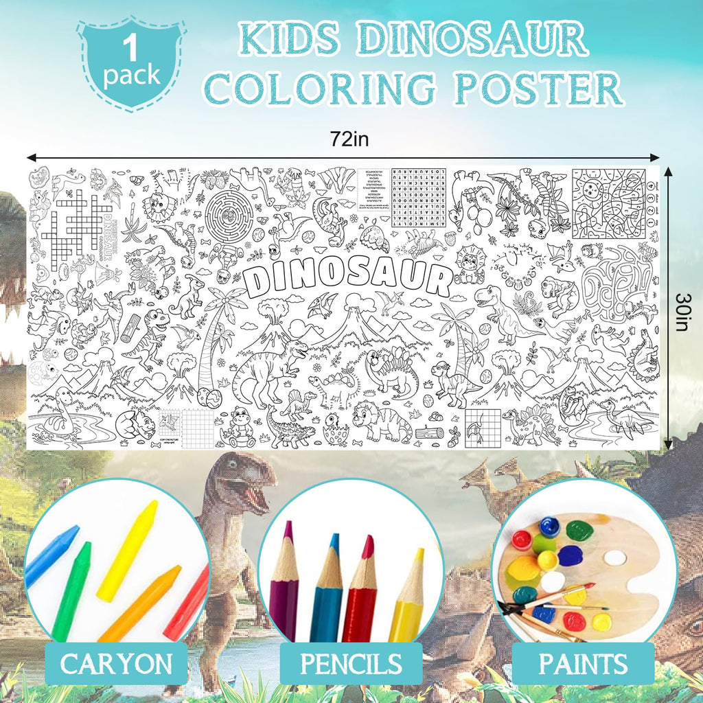 Zachely Dinosaur Giant Coloring Poster 30x72 in — Kids Tablecloth, Backdrop & Activity Poster