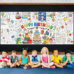 Zachely Happy Birthday Coloring Poster 30x72 in – Giant Tablecloth & Kids Activity Decor