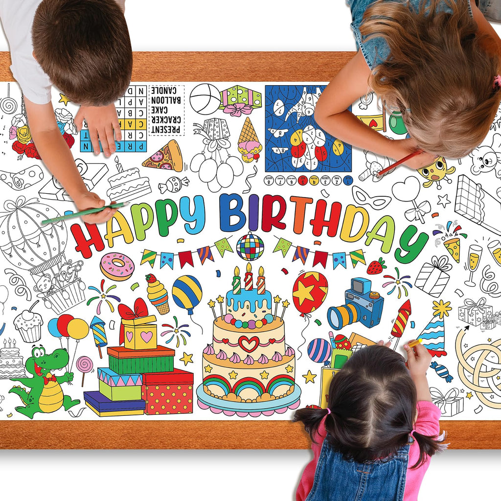 Zachely Happy Birthday Coloring Poster 30x72 in – Giant Tablecloth & Kids Activity Decor