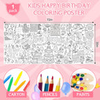 Zachely Happy Birthday Coloring Poster 30x72 in – Giant Tablecloth & Kids Activity Decor