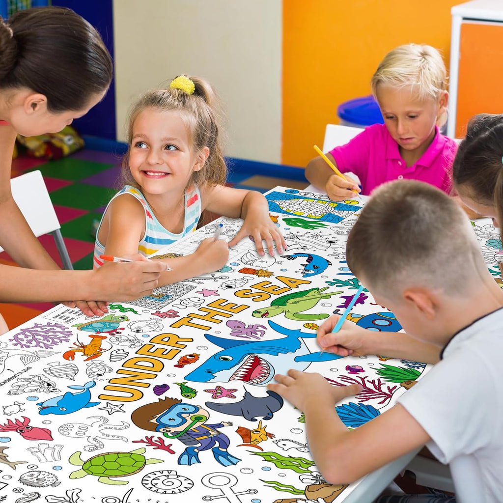 Zachely Under The Sea Coloring Poster 30x72 — Ocean Animals Giant Coloring Tablecloth