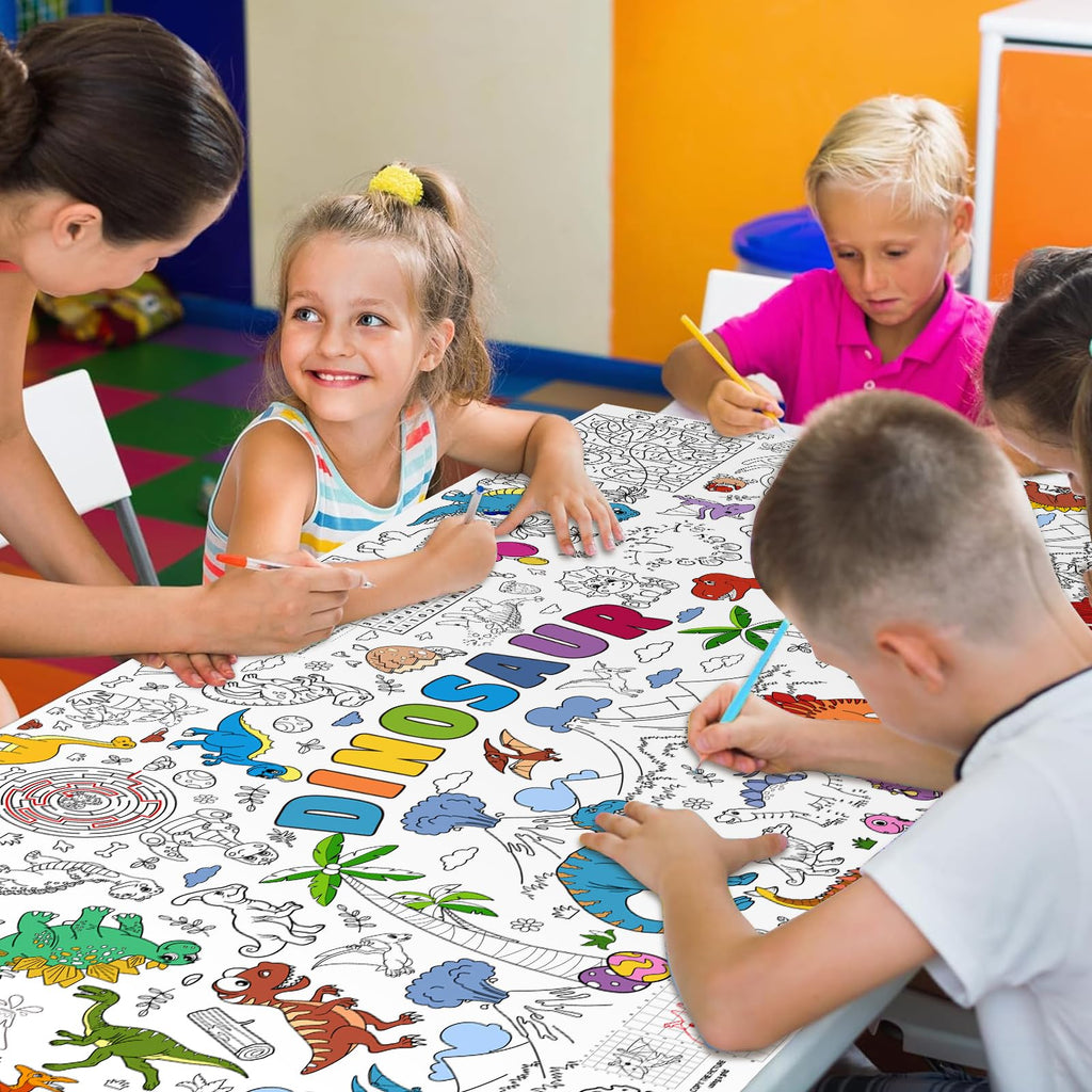 Zachely Dinosaur Giant Coloring Poster 30x72 in — Kids Tablecloth, Backdrop & Activity Poster