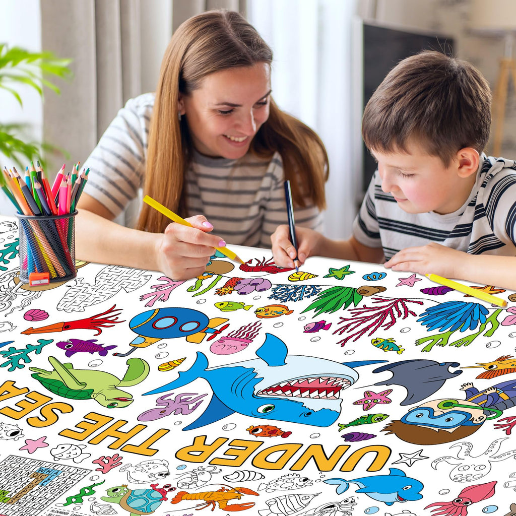 Zachely Under The Sea Coloring Poster 30x72 — Ocean Animals Giant Coloring Tablecloth
