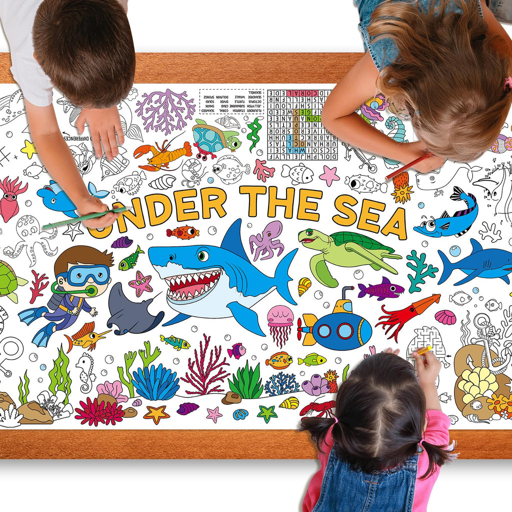 Zachely Under The Sea Coloring Poster 30x72 — Ocean Animals Giant Coloring Tablecloth