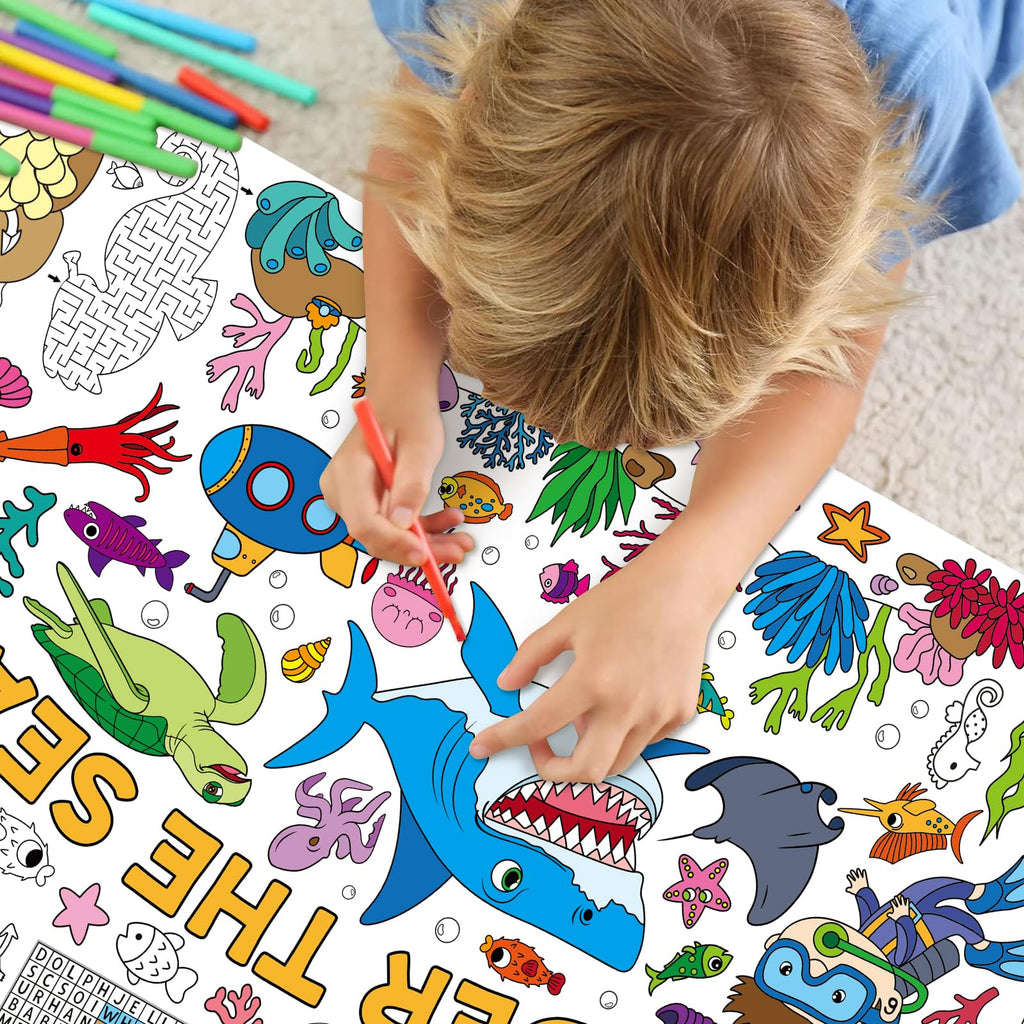 Zachely Under The Sea Coloring Poster 30x72 — Ocean Animals Giant Coloring Tablecloth