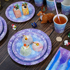 Zachely Winter Snowflake Paper Plates & Napkins Set – Blue & Purple, Serves 50