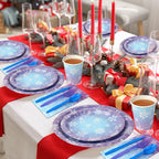 Zachely Winter Snowflake Paper Plates & Napkins Set – Blue & Purple, Serves 50